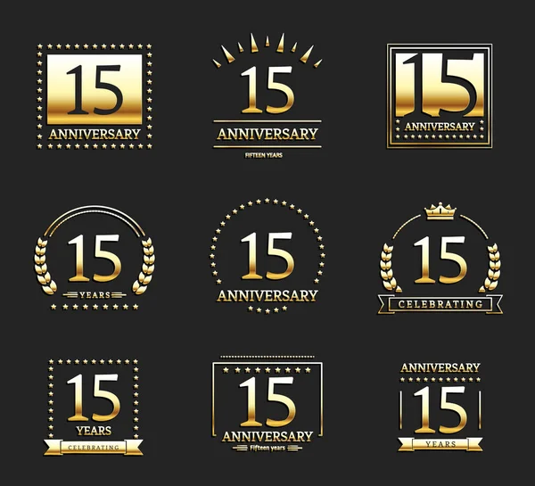 15th aniversário logotipo do ouro definido . — Vetor de Stock