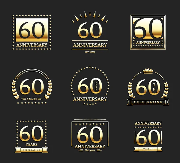 Set mit goldenem Logo zum 60. Jahrestag. — Stockvektor