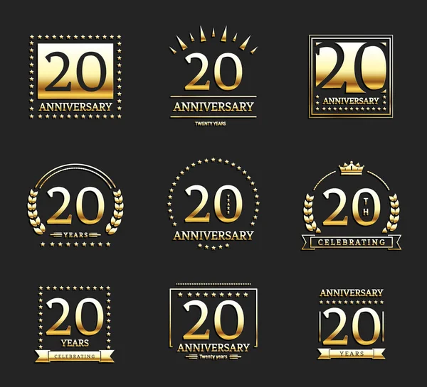 Ensemble logo or 20e anniversaire . — Image vectorielle