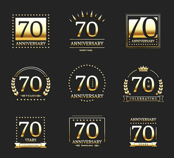 70η Επέτειος χρυσό λογότυπο που. — Διανυσματικό Αρχείο