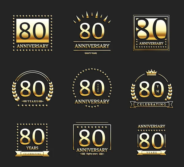 80-rocznica Złote logo zestaw. — Wektor stockowy