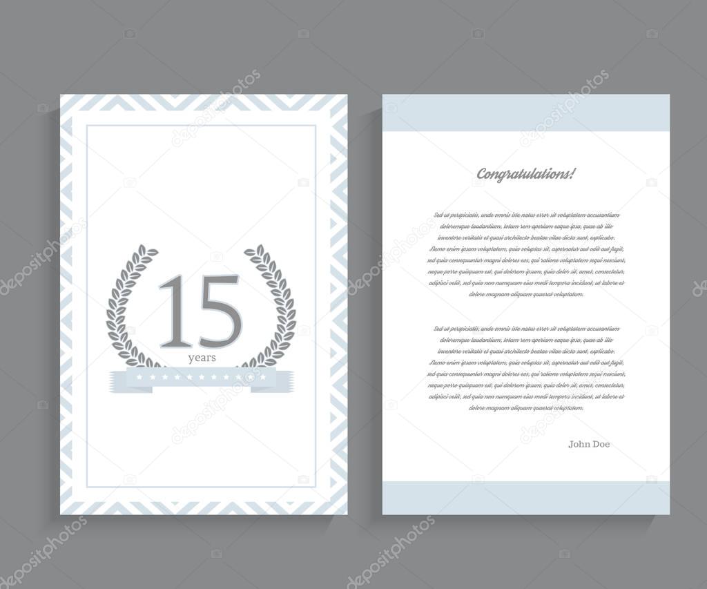 15th anniversary decorated greeting / invitation card template.
