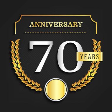 70 yıldönümü logosu altın elemanları ile. Vektör çizim.