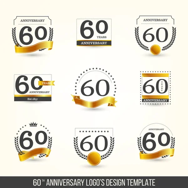 Logo du 60e anniversaire serti d'éléments dorés. Illustration vectorielle . — Image vectorielle
