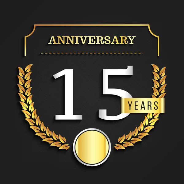 15th anniversary logo with golden elements. Vector illustration. — Stock Vector