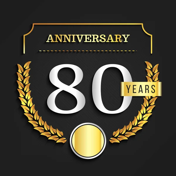 Логотип 80-летия с золотыми элементами. Векторная иллюстрация . — стоковый вектор