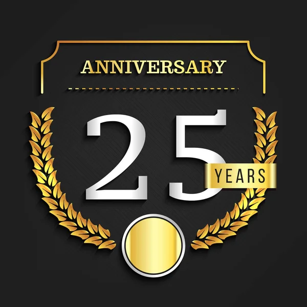 Logotipo de 25 anos com elementos dourados. Ilustração vetorial . — Vetor de Stock