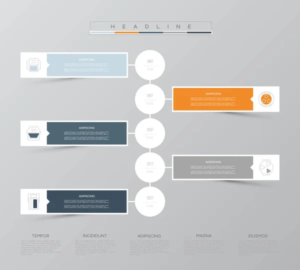 Modèle d'infographie vectorielle. Concept d'entreprise avec 5 options. Pour le contenu, le diagramme, l'organigramme, les étapes, les pièces, les infographies chronologiques, la mise en page du flux de travail, l'organigramme . — Image vectorielle