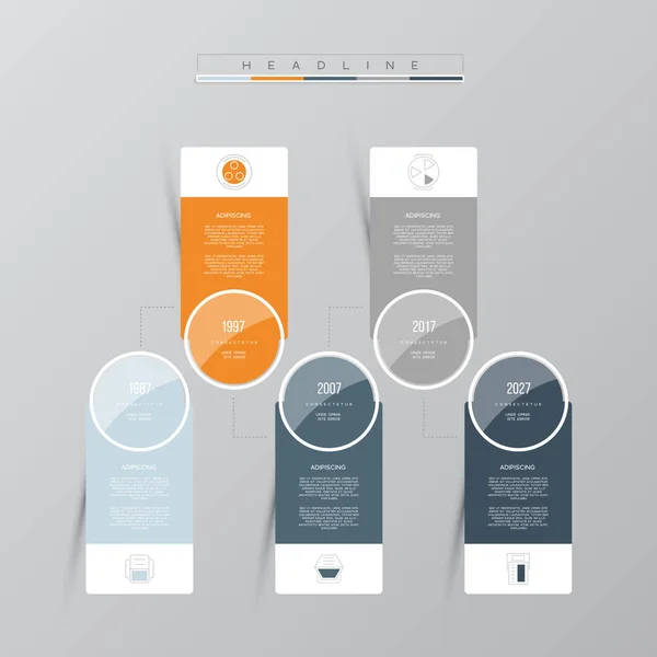 Modelo de infográfico vetorial. Conceito de negócio com 5 opções. Para conteúdo, diagrama, fluxograma, etapas, peças, infográficos de linha do tempo, layout de fluxo de trabalho, gráfico . —  Vetores de Stock