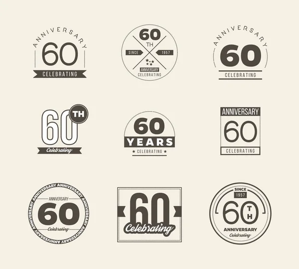 Set logo anniversario 60 anni. Illustrazione vettoriale . — Vettoriale Stock