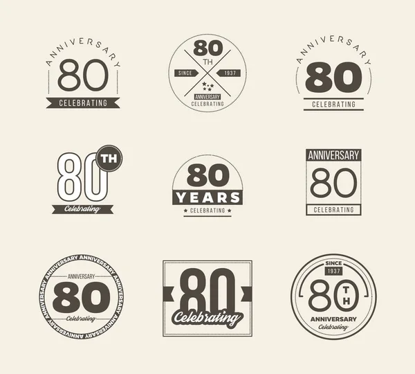 Conjunto de logotipo de aniversario de 80 años. Ilustración vectorial . — Archivo Imágenes Vectoriales