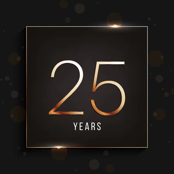 25 jaar verjaardag gouden banner op donkere achtergrond. Vectorillustratie. — Stockvector