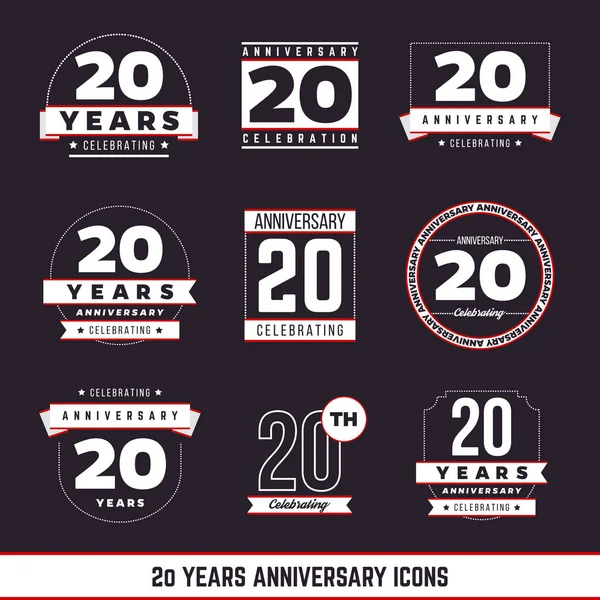 20 let výročí logo sada. Vektorové ilustrace. — Stockový vektor