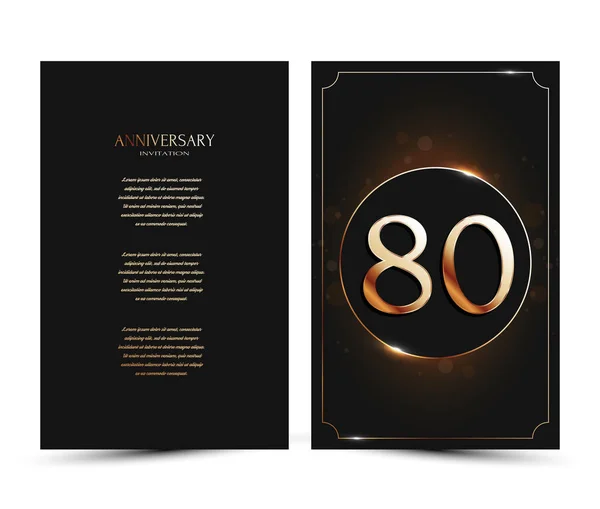 80 jaar verjaardag ingericht groet / uitnodiging kaart sjabloon met gouden elementen. — Stockvector
