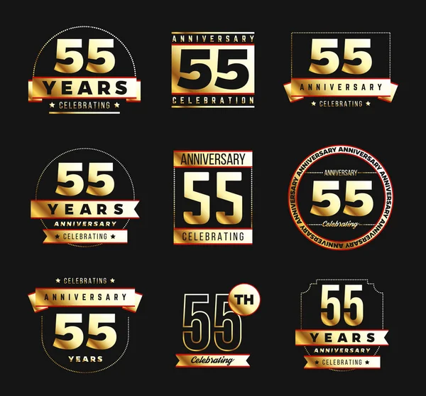 Logo zum 55. Jahrestag mit goldenen Elementen. Vektorillustration. — Stockvektor