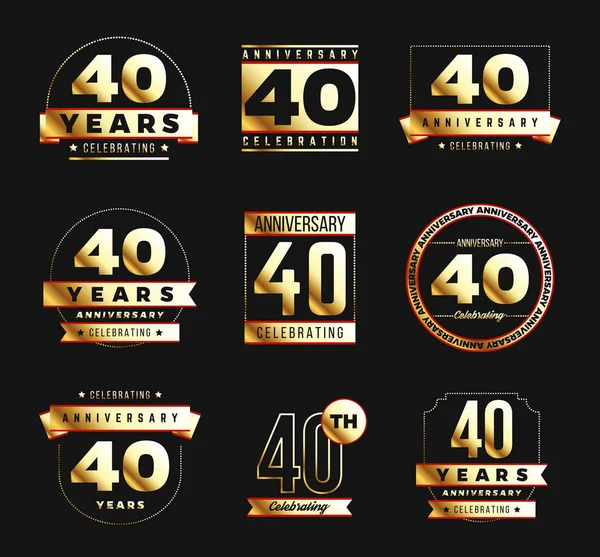 40th anniversary logo set with golden elements. Vector illustration. — Stock Vector