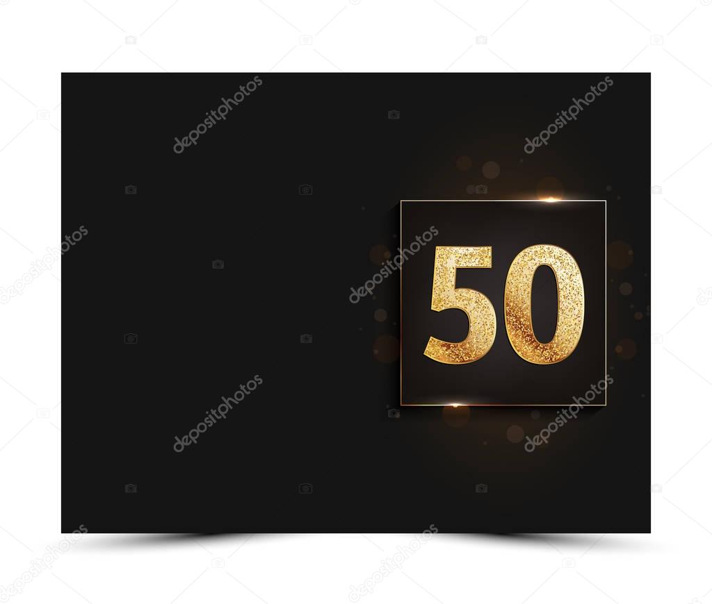 50th anniversary decorated greeting / invitation card template with gold elements.