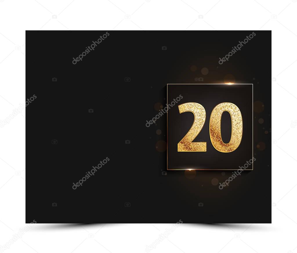 20th anniversary decorated greeting / invitation card template with gold elements.