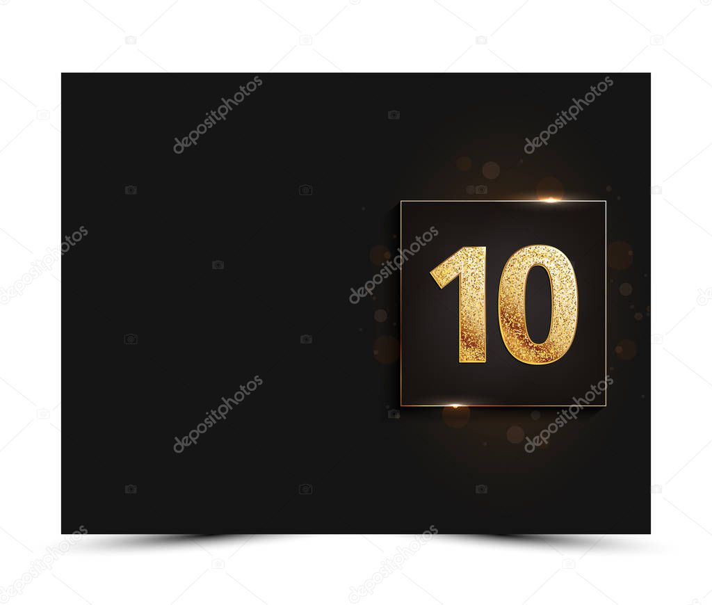10th anniversary decorated greeting / invitation card template with gold elements.