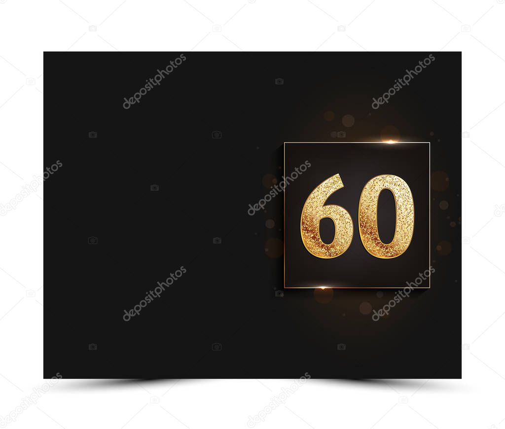 60th anniversary decorated greeting / invitation card template with gold elements.