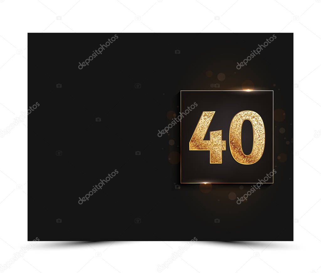 40th anniversary decorated greeting / invitation card template with gold elements.