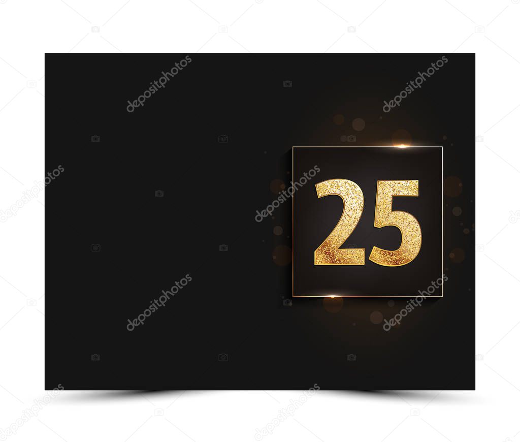 25th anniversary decorated greeting / invitation card template with gold elements.