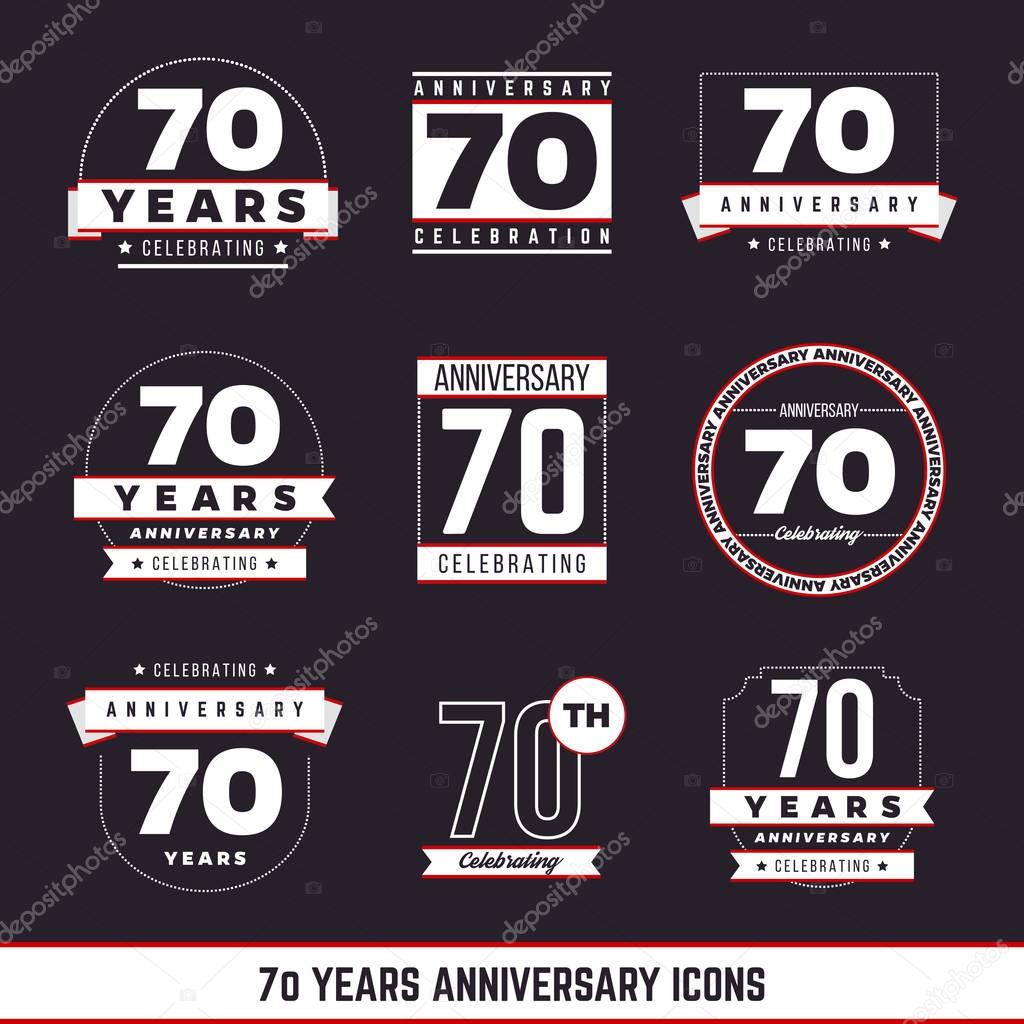 70 years anniversary logo set. Vector illustration.