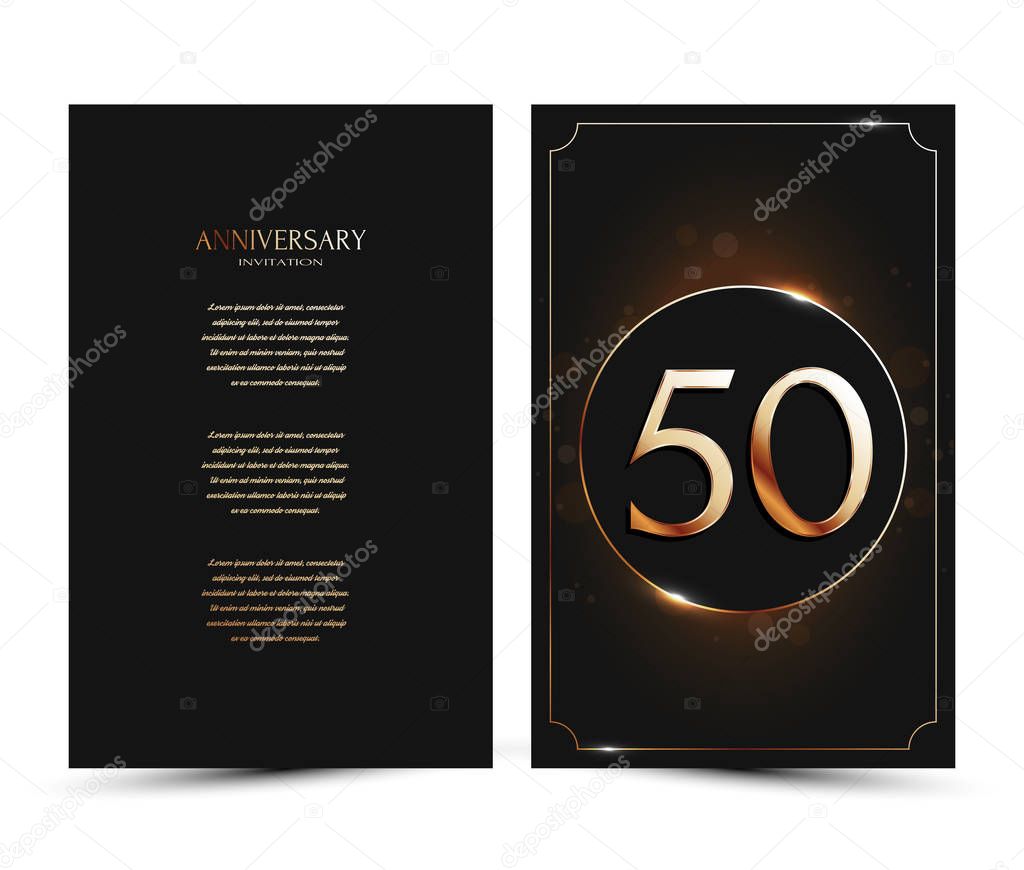 50 years anniversary decorated greeting / invitation card template with gold elements.