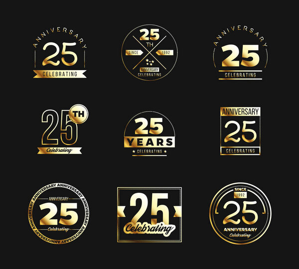 25-летний логотип с золотыми элементами. Векторная иллюстрация
.