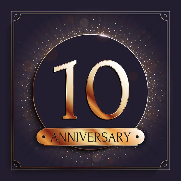 10 years anniversary gold banner on dark background. Vector illustration. — Stock Vector