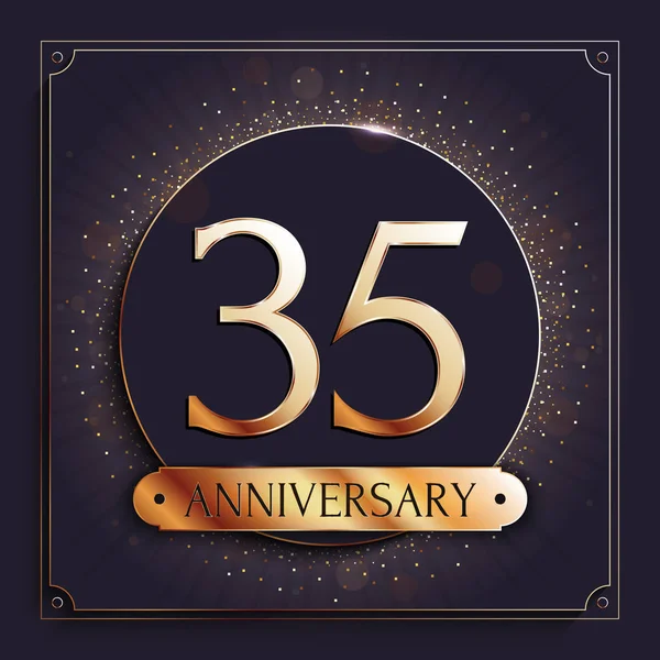 35 years anniversary gold banner on dark background. Vector illustration. — Stock Vector