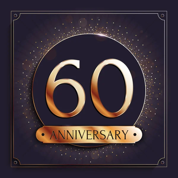 60 ans bannière d'or anniversaire sur fond sombre. Illustration vectorielle . — Image vectorielle