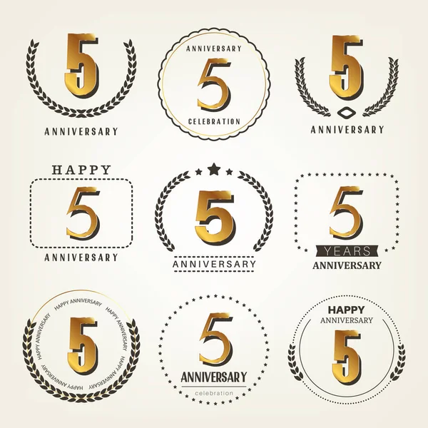 Set logo anniversario 5 anni. Illustrazione vettoriale . — Vettoriale Stock