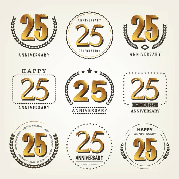 25 jaar verjaardagslogo instellen. Vectorillustratie. — Stockvector