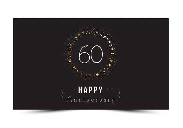 Plantilla de tarjeta de aniversario feliz de 60 años con estrellas de oro . — Archivo Imágenes Vectoriales