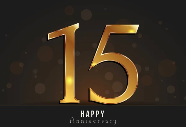 15 years Happy anniversary decorated card template with gold elements. — Stock Vector