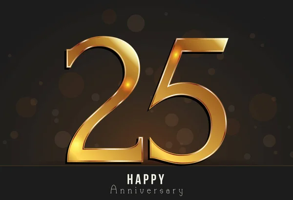 25 years Happy anniversary decorated card template with gold elements. — Stock Vector