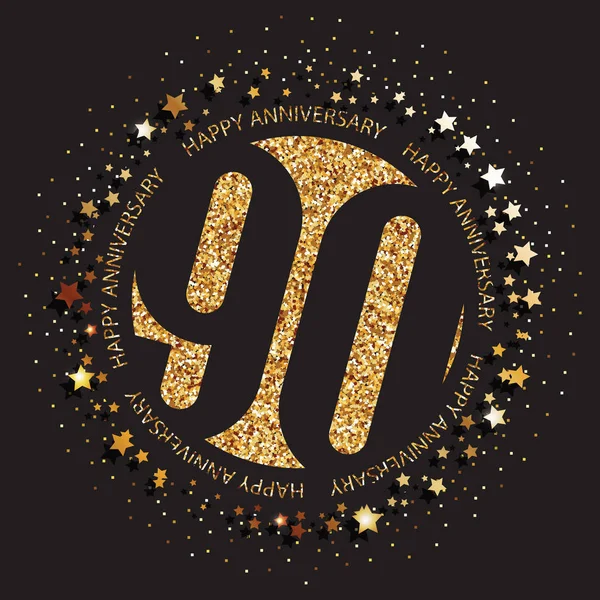 Emblema d'oro decorativo di anniversario - illustrazione vettoriale. 90esimo logo di compleanno . — Vettoriale Stock