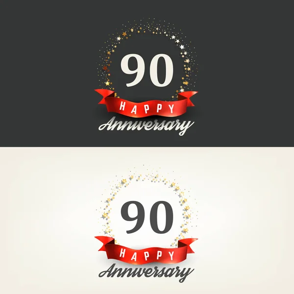 90 anos de banners Feliz Aniversário. Ilustração vetorial . — Vetor de Stock