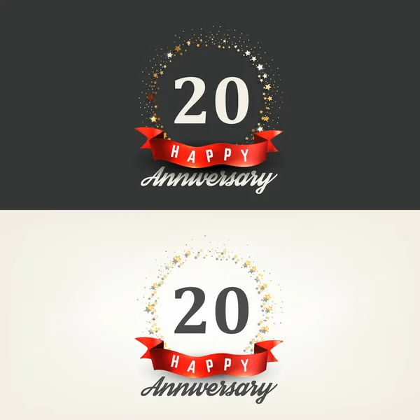 20 años Happy Anniversary banners. Ilustración vectorial . — Archivo Imágenes Vectoriales