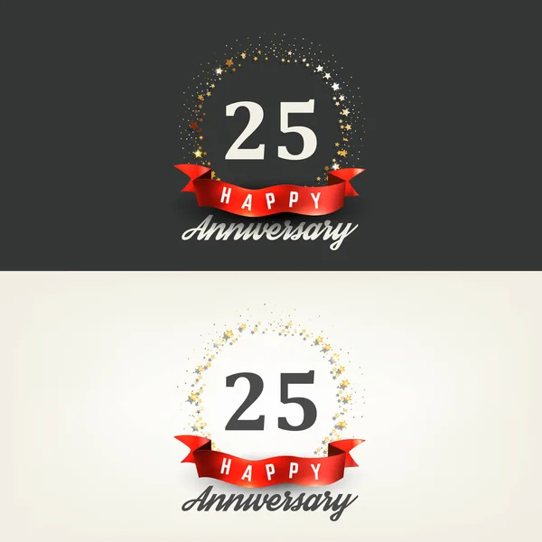 25 años Happy Anniversary banners. Ilustración vectorial . — Vector de stock
