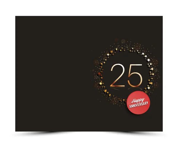 25 years anniversary decorated card template with gold elements. — Stock Vector