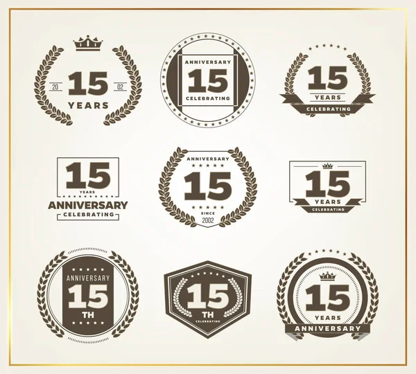 Set logo anniversario 15 anni. Illustrazione vettoriale . — Vettoriale Stock