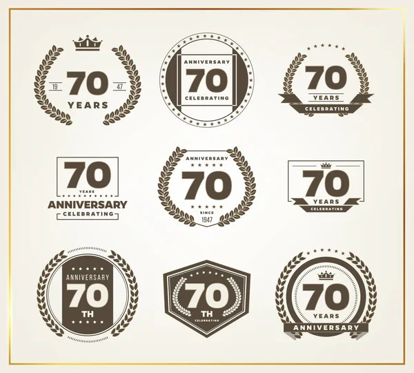 Set logo anniversario 70 anni. Illustrazione vettoriale . — Vettoriale Stock