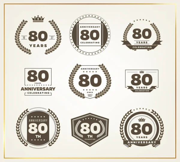 Set logo anniversario 80 anni. Illustrazione vettoriale . — Vettoriale Stock