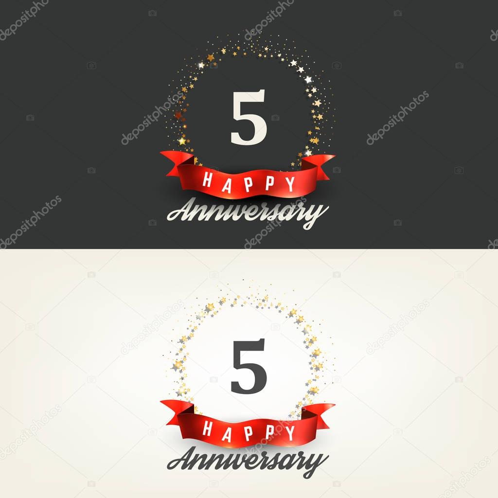 5 years Happy Anniversary banners. Vector illustration.
