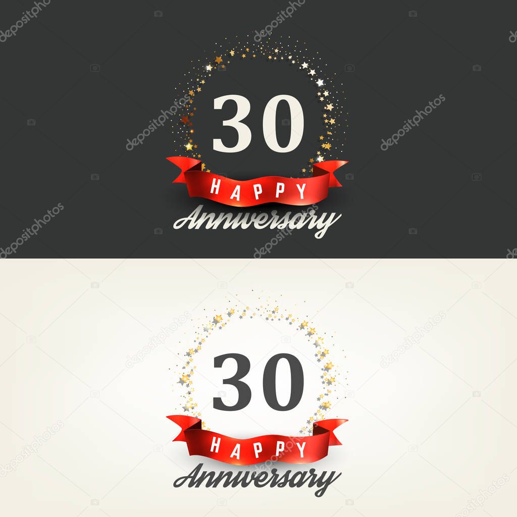 30 years Happy Anniversary banners. Vector illustration.