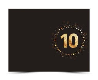 10 yıl yıldönümü tebrik dekore edilmiş / davetiye kartı şablonu altın elemanları ile.
