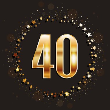 40 yıl yıldönümü altın afiş koyu arka plan üzerinde. Vektör çizim.