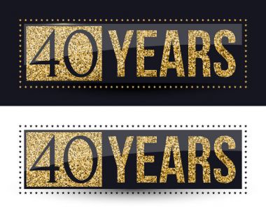 40 yıl yıldönümü altın koyu ve beyaz arka plan afiş. Vektör çizim.